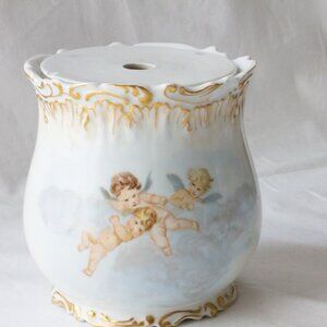 Antique c. 1891 Coiffe Limoges France Putti Cherubs Angels Porcelaine Jar 6"x 6"
